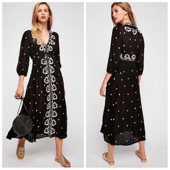 🎉FP🎉NWT-Free People Boho Chic Floral Embroidered Fable Midi Dress - Picture 4 of 16